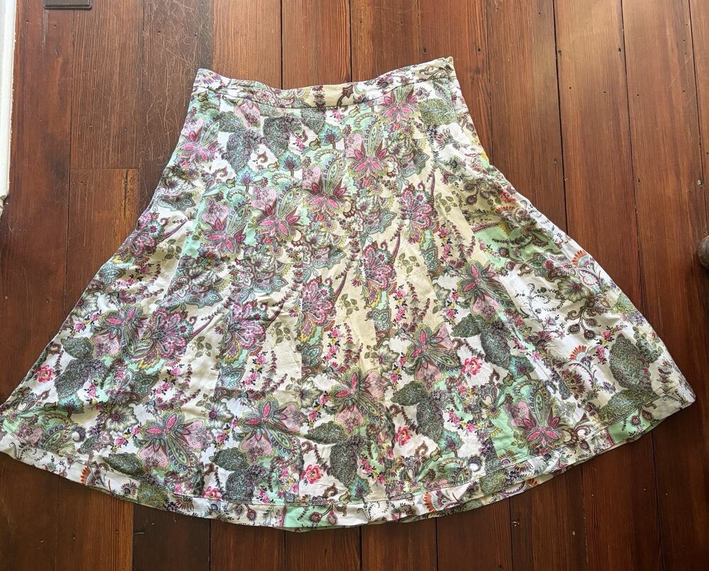 Grace Elements XL Linen Blend Paisley Floral A-Line Skirt NWT Lined Boho